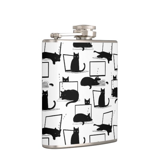 Zwarte katten die op het laptoppatroon zitten heupfles (Rechts)