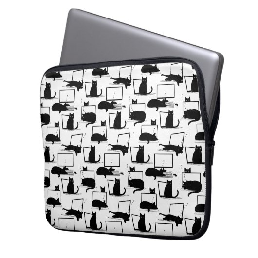 Zwarte katten die op het laptoppatroon zitten laptop sleeve (Voorkant Links)