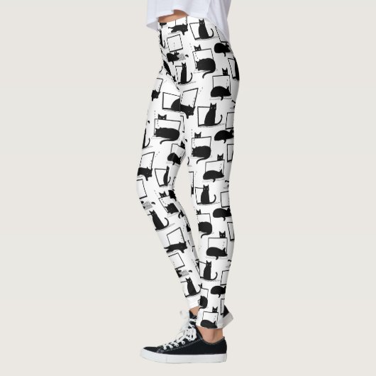 Zwarte katten die op het laptoppatroon zitten leggings (Links)