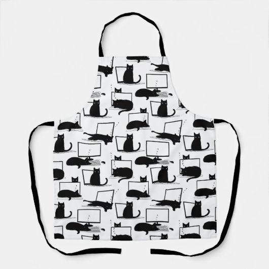 Zwarte katten die op het laptoppatroon zitten schort (Voorkant)