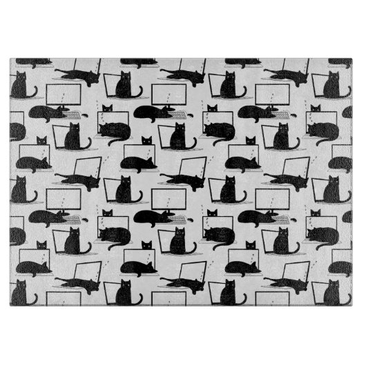 Zwarte katten die op het laptoppatroon zitten snijplank (Voorkant)