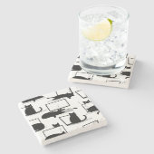 Zwarte katten die op het laptoppatroon zitten stenen onderzetter (Zijkant)