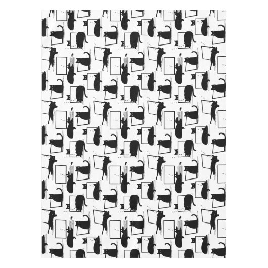 Zwarte katten die op het laptoppatroon zitten tafelkleed (Voorkant)