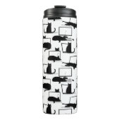 Zwarte katten die op het laptoppatroon zitten thermosbeker (Voorkant)