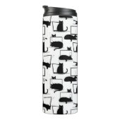 Zwarte katten die op het laptoppatroon zitten thermosbeker (Geroteerd rechts)