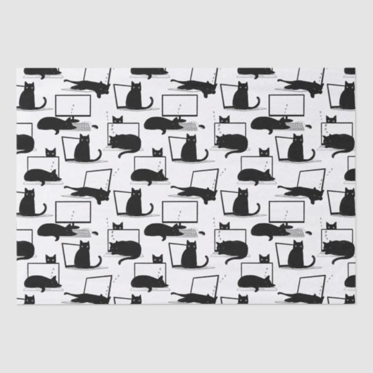 Zwarte katten die op het laptoppatroon zitten tissuepapier (Voorkant)