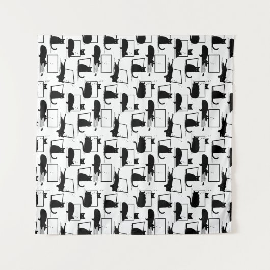 Zwarte katten die op het laptoppatroon zitten wandkleed (Voorkant (horizontaal))