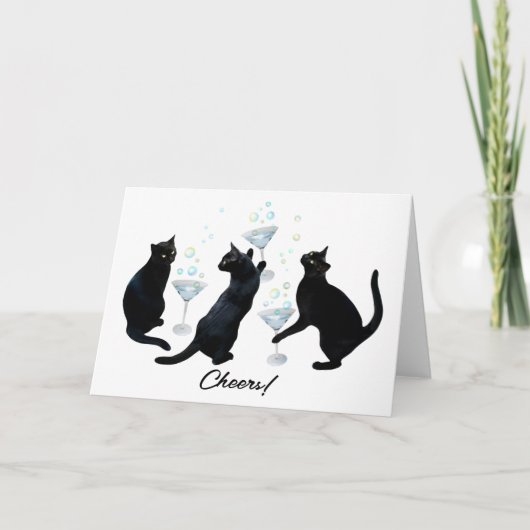 Zwarte katten Drink Martinis Kaart (Voorkant)