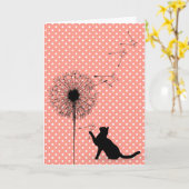 Zwarte katten- en andelionzaadverjaardag kaart (Gele Bloem)