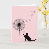 Zwarte katten- en andelionzaadverjaardag kaart (Gele Bloem)