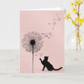 Zwarte katten- en andelionzaadverjaardag kaart (Gele Bloem)