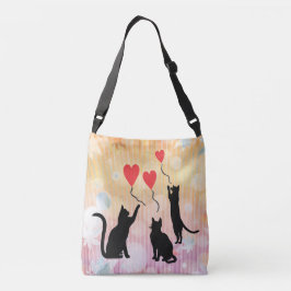 Zwarte katten en ballonnen crossbody tas