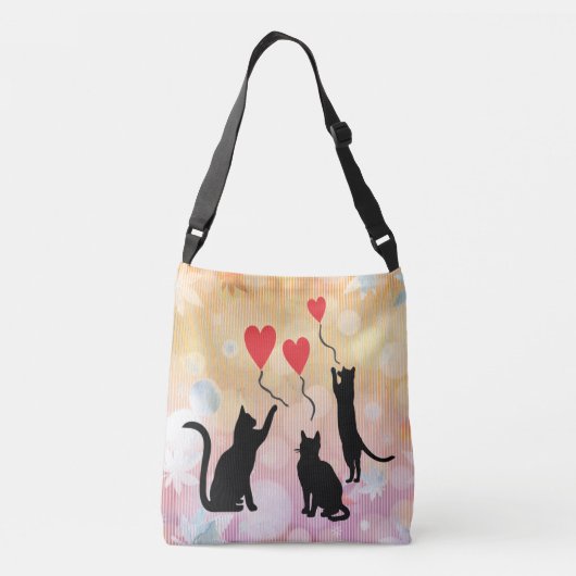 Zwarte katten en ballonnen crossbody tas (Achterkant)