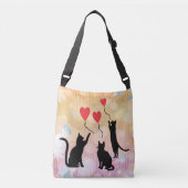 Zwarte katten en ballonnen crossbody tas (Voorkant)
