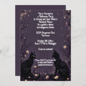 Zwarte katten en bloemen Halloween Party Kaart (Voorkant / Achterkant)