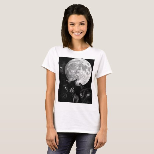 Zwarte katten en de maan t-shirt (Voorkant volledig)