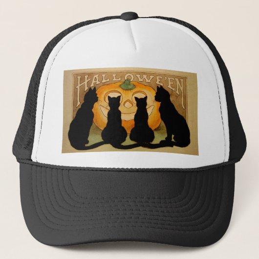 Zwarte katten en een Jack O'Lantern Trucker Pet (Voorkant)
