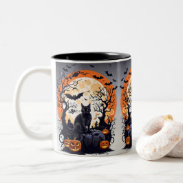 Zwarte katten en een nachtelijke maan mystieke Hal Tweekleurige Koffiemok