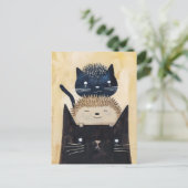 Zwarte katten en egel briefkaart (Staand voorkant)