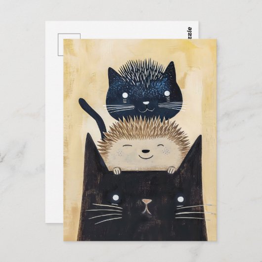 Zwarte katten en egel briefkaart (Voorkant / Achterkant)