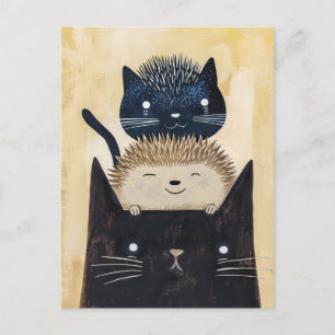 Zwarte katten en egel briefkaart