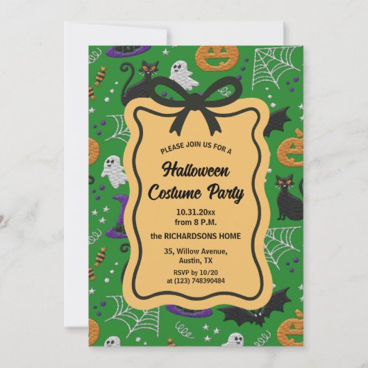 Zwarte katten en geesten Halloween kostuumfeest Kaart (Voorkant)