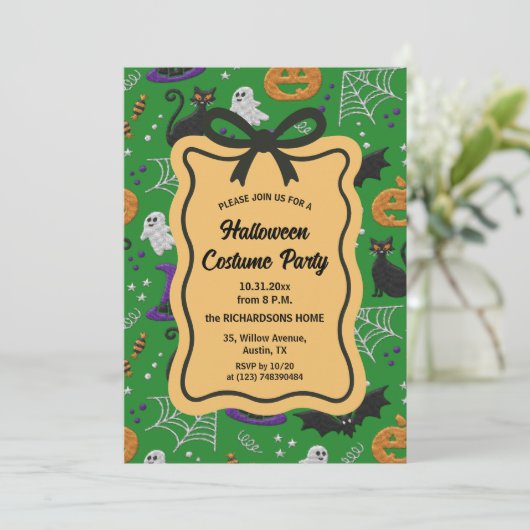 Zwarte katten en geesten Halloween kostuumfeest Kaart (Staand voorkant)