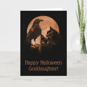 Zwarte katten en Halloween-raaf nichtje Kaart