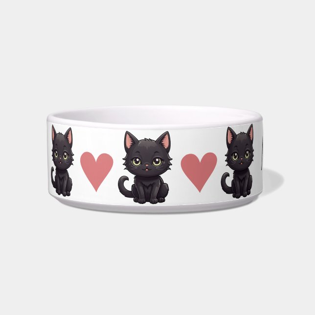 Zwarte katten en harten gepersonaliseerde kom (Links)
