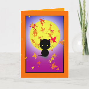 Zwarte Katten en Herfstbladeren Halloween Kaart