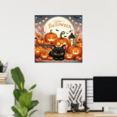 Zwarte katten en Jack-O-Lanterns Poster (Thuiskantoor)