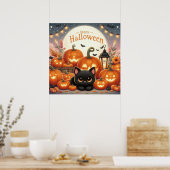 Zwarte katten en Jack-O-Lanterns Poster (Keuken)