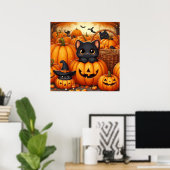 Zwarte katten en Jack-O-Lanterns Poster (Thuiskantoor)