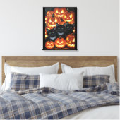 Zwarte katten en Jack O'Lanterns Canvas Afdruk (Insitu (Slaapkamer))