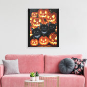 Zwarte katten en Jack O'Lanterns Canvas Afdruk (Insitu (Woonkamer))