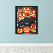 Zwarte katten en Jack O'Lanterns Canvas Afdruk (Insitu (Houten vloer))