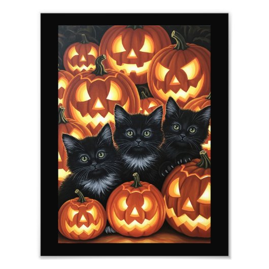 Zwarte katten en Jack O'Lanterns Foto Afdruk (Voorkant)