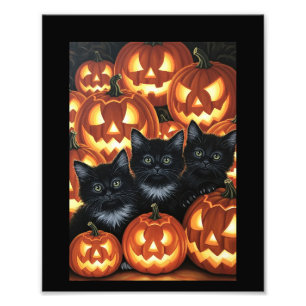 Zwarte katten en Jack O'Lanterns Foto Afdruk