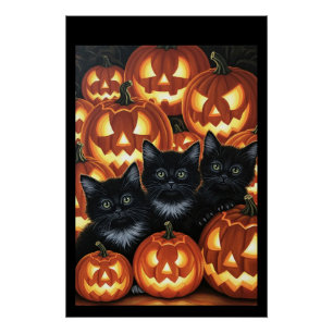 Zwarte katten en Jack O'Lanterns Perfect Poster