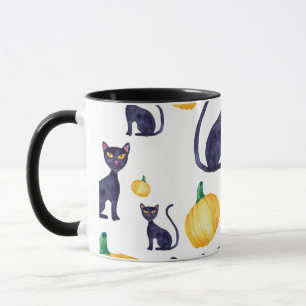 Zwarte katten en Oranje pompoenen voor Halloween Mok