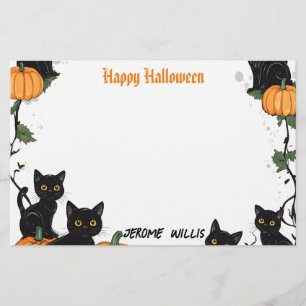 Zwarte katten en pompoen Happy Halloween Briefpapier