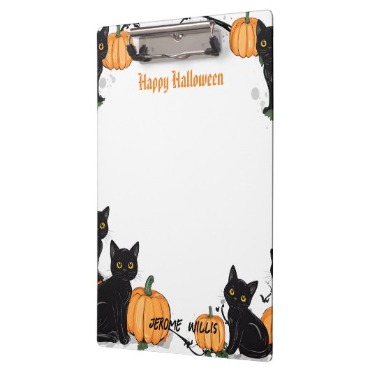 Zwarte katten en pompoen Happy Halloween Klembord (Links)