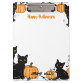 Zwarte katten en pompoen Happy Halloween Klembord (Voorkant)