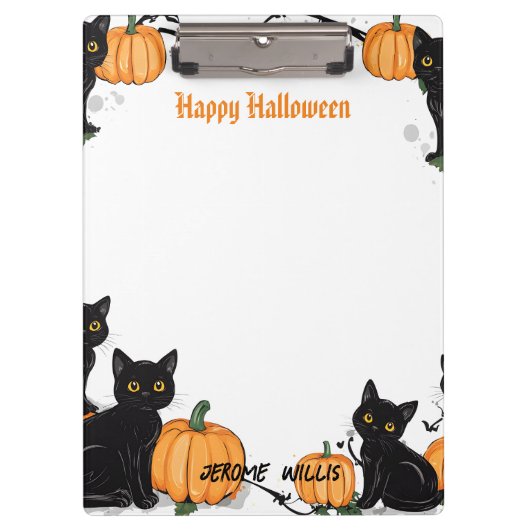 Zwarte katten en pompoen Happy Halloween Klembord (Voorkant)