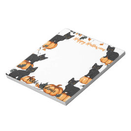 Zwarte katten en pompoen Happy Halloween Notitieblok