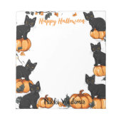 Zwarte katten en pompoen Happy Halloween Notitieblok (Voorkant)