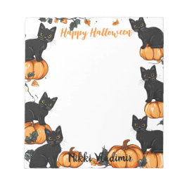 Zwarte katten en pompoen Happy Halloween Notitieblok