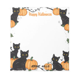 Zwarte katten en pompoen Happy Halloween Notitieblok