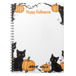 Zwarte katten en pompoen Happy Halloween Notitieboek