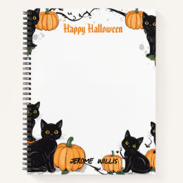 Zwarte katten en pompoen Happy Halloween Notitieboek